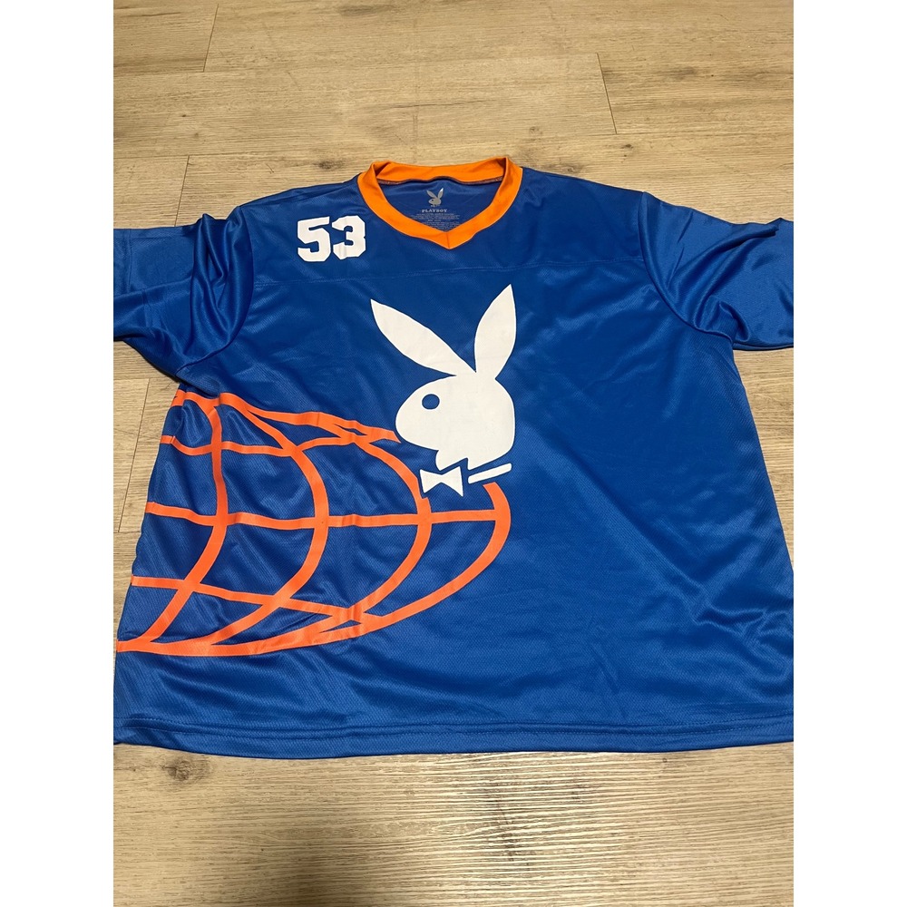 Playboy 53 Jersey Football Style Blue Orange Mens Size L Classic
